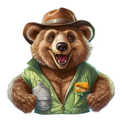 Fototapeta premium Bear, Cartoon, Art, Image, with Transparent Background PNG, for Stickers, T-Shirt Print, Cap, Mug, Slippers, Mousepad, Transparent PNG