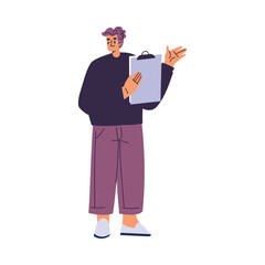 Man Scientist Character Standing with Clipboard Vector Illustration