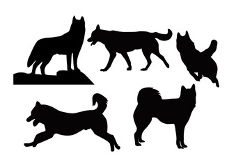 set of Siberian Husky dogs silhouettes