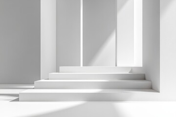 Minimalist White Steps  Walls  Modern Architectural 3D Render for Product Display or Background
