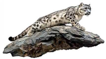 Snow Leopard Perched on a Rock