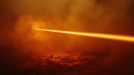 Orange Laser Beam Cuts Through Hazy Landscape