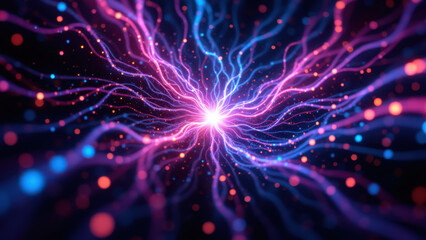 Obraz premium A dynamic and colorful artificial intelligence data network with glowing nodes.