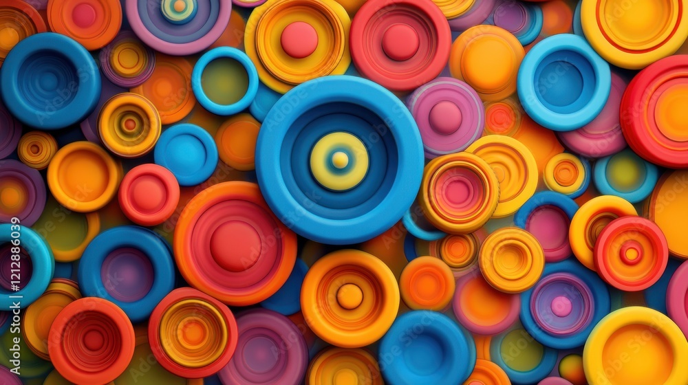 Poster colorful 3d circles arrangement background with various vivid hues and sizes creating dynamic patter