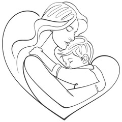 Mothers and son line art illstration, mother day celebration background