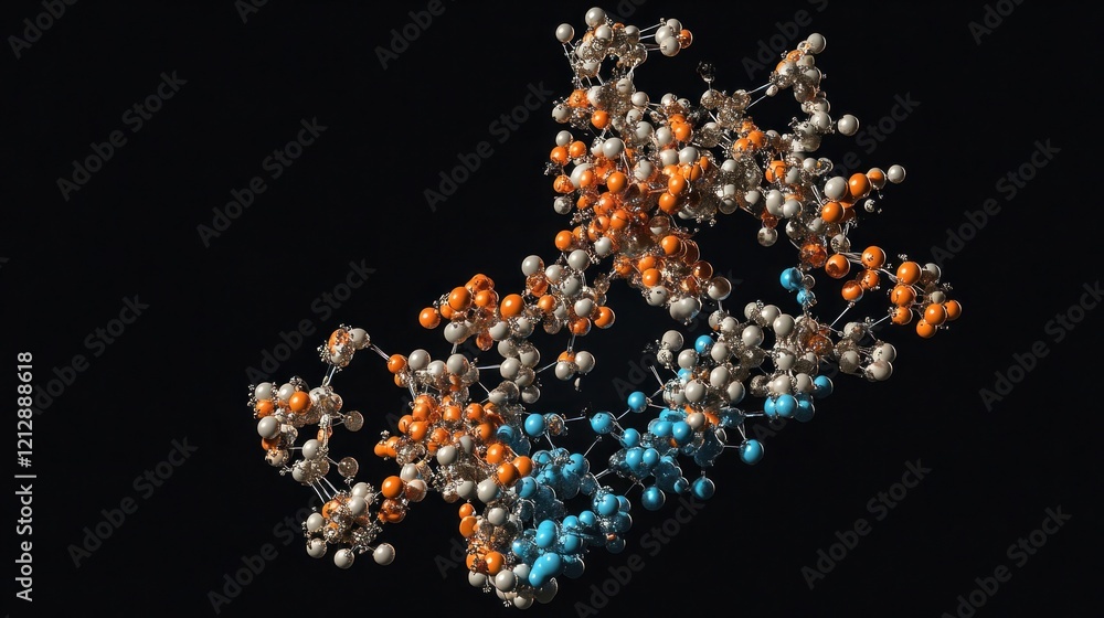 Poster abstract molecular structure: a 3d visualization of interconnected spheres representing atomic bonds