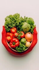 Freshly harvested seasonal vegetables in farmers hands closeup natural colors cinematic focus rustic setting