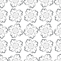 Artistic simple branches flowers peonies, dahlia and buds with leaves seamless pattern. Vector hand drawn. Retro, vintage, pastel print. Template for design, fabric, fashion, wallpaper, textile