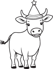 A cow coloring page line art design in white background