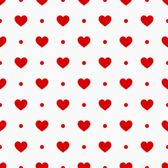 Red hearts and dots seamless pattern. Vector illustration.