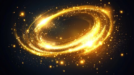 Obraz premium Golden swirling light, cosmic background, galaxy effect, digital art, website design