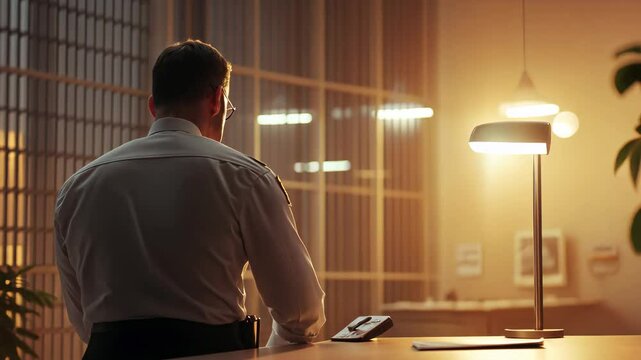 Customs Officer Questioning Traveler Under Desk Lamp