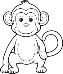 A Monkey coloring page line art design in white background