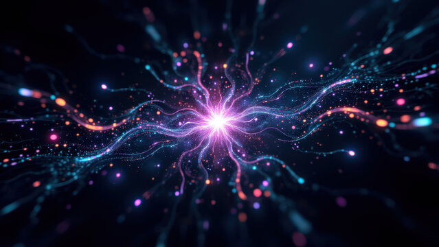 Gamma AI neuron fireworks with bright explosion at center.