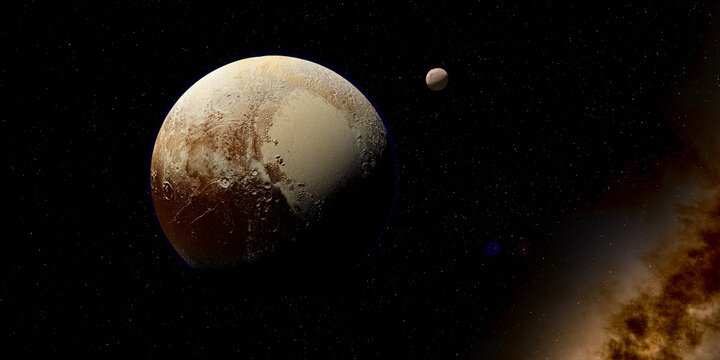 Pluto Planet with Charon Moon - Pluto is a dwarf planet and its moon Charon that orbits the sun in the Kuiper Belt.