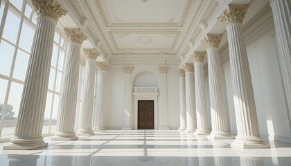 Naklejka premium photo features a bright and airy interior space adorned with elegant columns