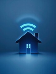 Modern Wi-Fi Icon with Glowing Effect Above a House Silhouette