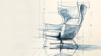 Designer sketch of a modern wingback armchair,. generative ai.