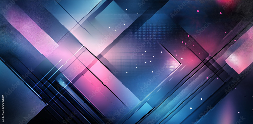 Poster abstract geometric background with triangles and dots in blue, purple, and pink colors, futuristic d