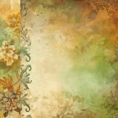 Vintage Floral Collage Design With Botanical Elements and Textured Background and Decorative Details