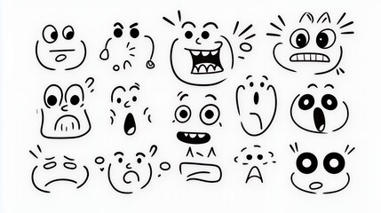 Collection of Hand-Drawn Emojis: A Diverse Range of Facial Expressions