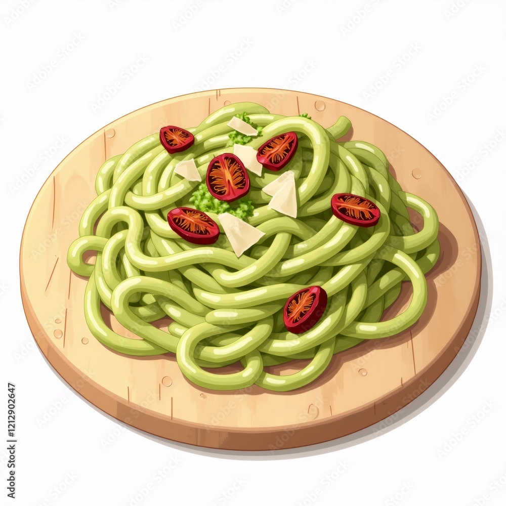 Poster the image is an illustration of a plate of spaghetti. the plate is round and made of light-colored w
