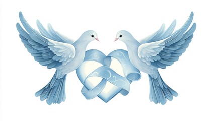 Obraz premium Two doves flying gracefully around a heart symbolizing love.