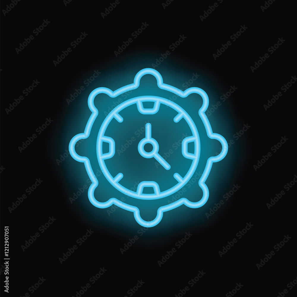 Aufkleber neon clock glowing surrounded by cogs representing time management concept