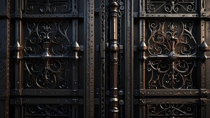 wrought-iron gates, ornamental forging, forged elements close-up. Generative AI