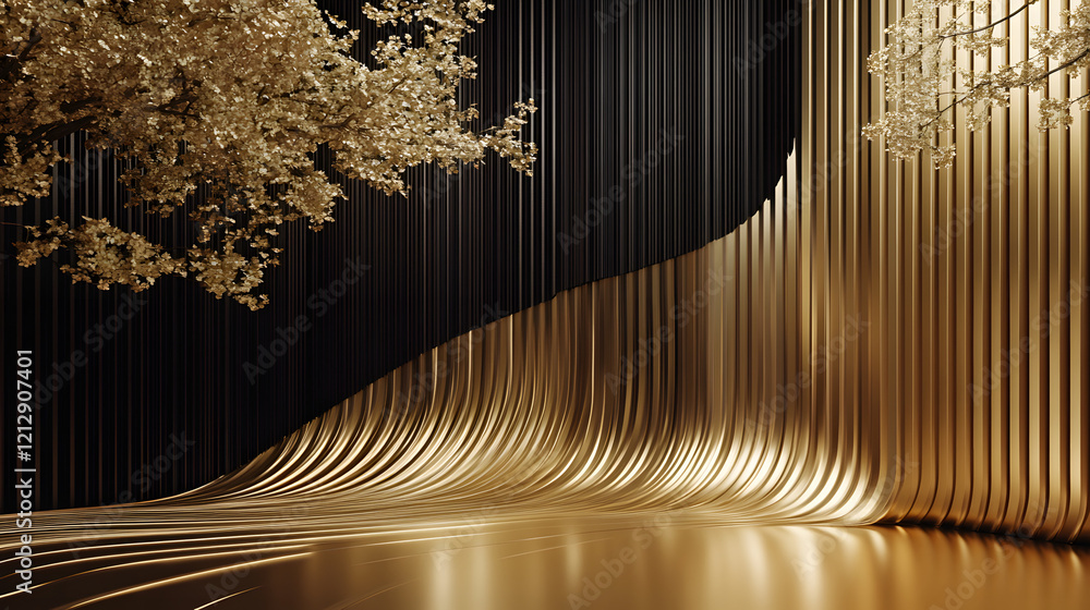 Poster luxurious golden background with satin drapery. 3d illustration, 3d rendering.3d abstract modern bus