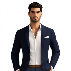 Fototapeta premium A Handsome Man in a Stylish Navy Blue Suit