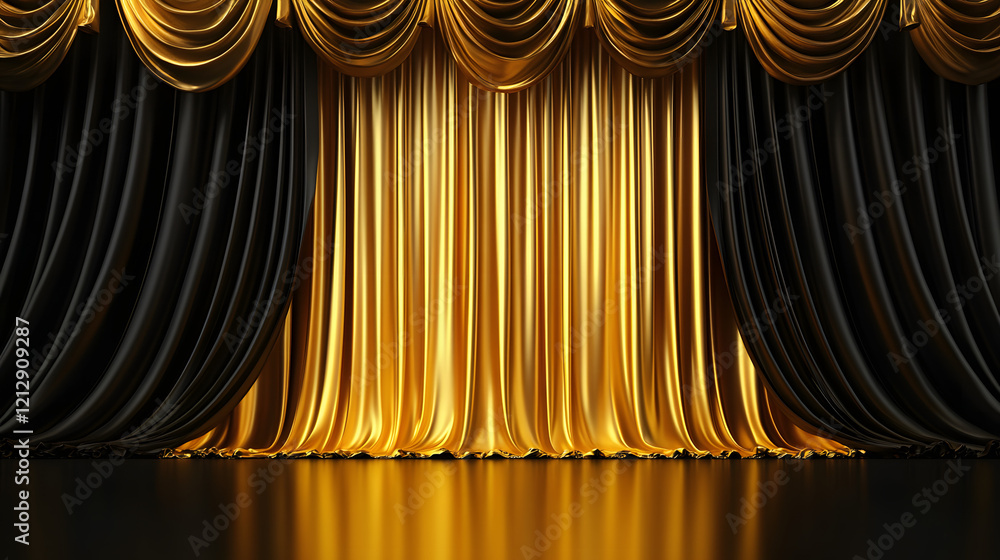 Poster luxurious golden background with satin drapery. 3d illustration, 3d rendering.3d abstract modern bus