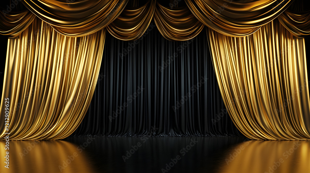 Poster luxurious golden background with satin drapery. 3d illustration, 3d rendering.3d abstract modern bus