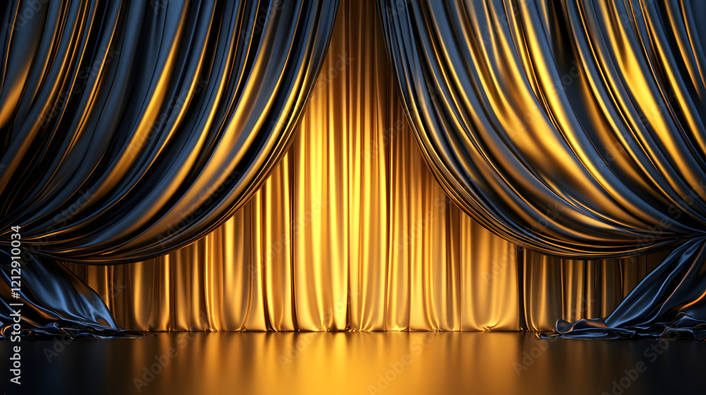 Poster luxurious golden background with satin drapery. 3d illustration, 3d rendering.3d abstract modern bus