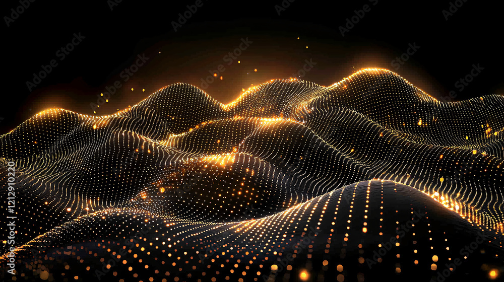 Poster golden dot pattern on a black background creating an elegant and modern design element for various u