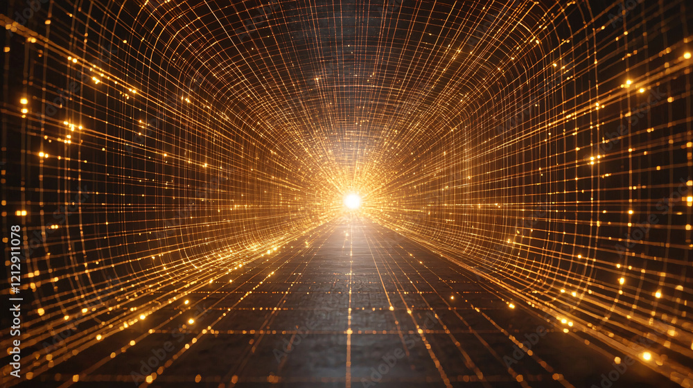 Poster illuminated tunnel with light trails creating an abstract pattern in the center of the frame
