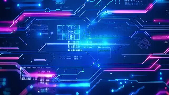 A computer screen with a blue background and pink and purple lines. The lines are connected to each other and are in different colors