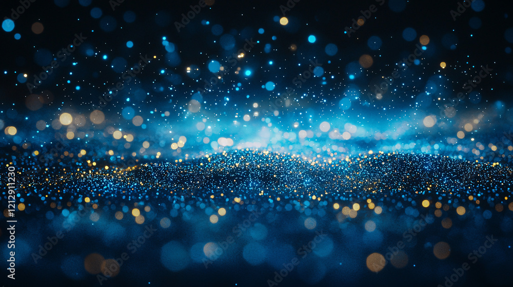 Poster dark blue background filled with numerous small lights creating a starry effect
