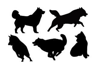 set of dog silhouettes of Alaskan Malamute