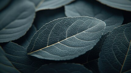 Obraz premium Dark leaves background, detailed texture, close-up view.