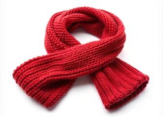 Cozy Red Knitted Scarf On White Background