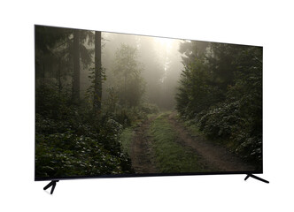 TV set with nature landscape on screen isolated on white
