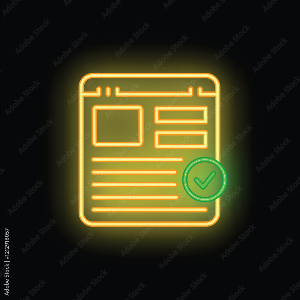 Aufkleber glowing neon line icon of a website form being submitted successfully