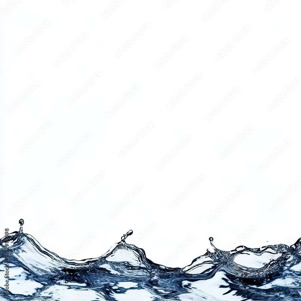 Poster a striking close-up of dynamic water splashes creating captivating ripples on a pristine white backg