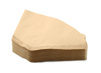 Stack of paper coffee filters isolated on white