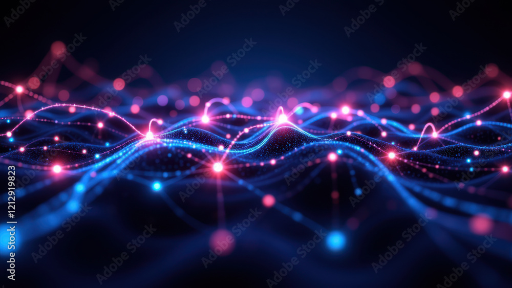 Poster gamma ai illuminated digital network with colorful burst graphics.
