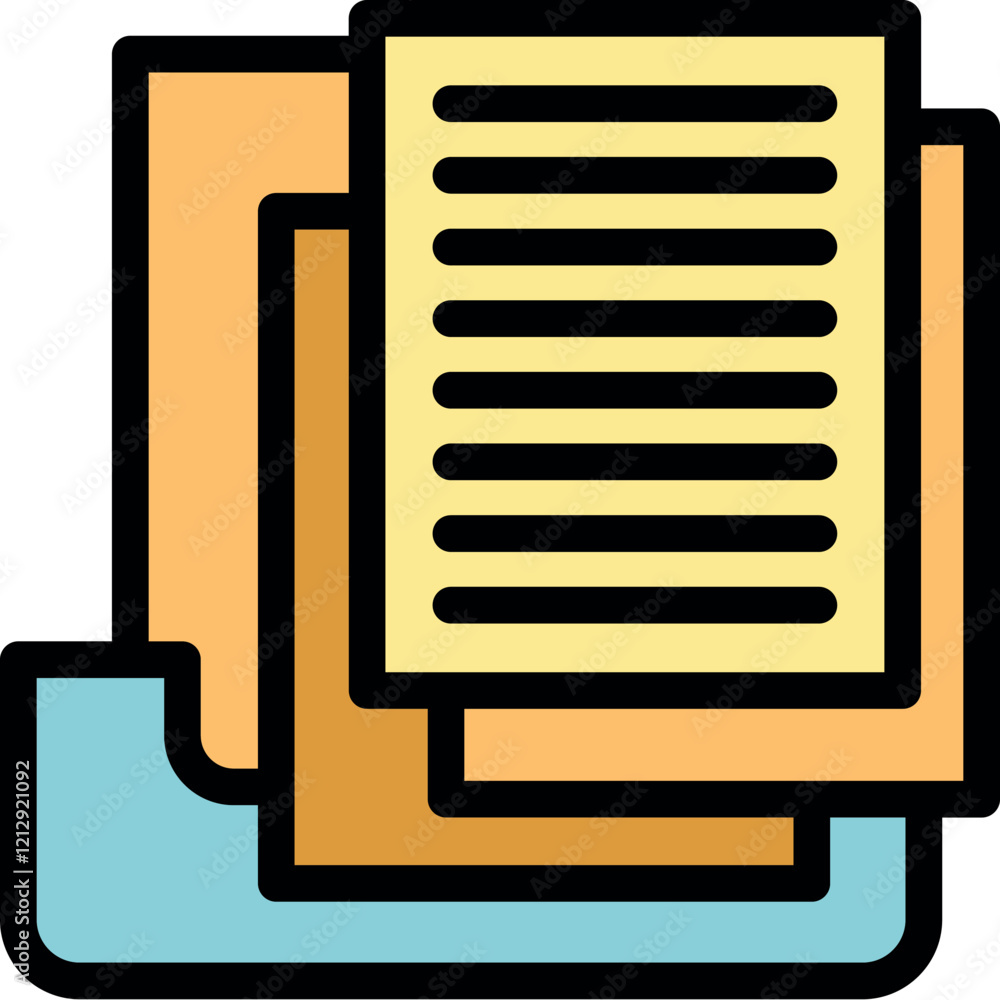Poster stack of organized papers placed in a folder, symbolizing archiving, document management, and data s