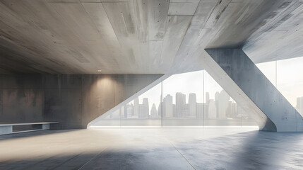 Modern empty exhibition room with concrete walls. generative ai.