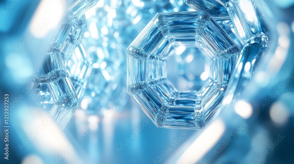 Poster abstract blue crystal structure hexagonal forms