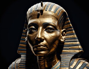 Golden Pharaoh Bust: Regal Egyptian Sculpture in Dramatic Light